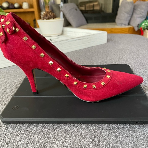 Red ELLE dress heels microsuede - Picture 2 of 8